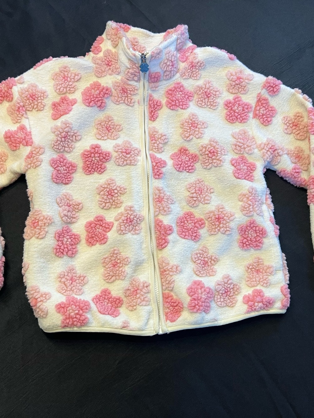 Lucky Brand Kids Plush Floral Zip Jacket - Pink & White